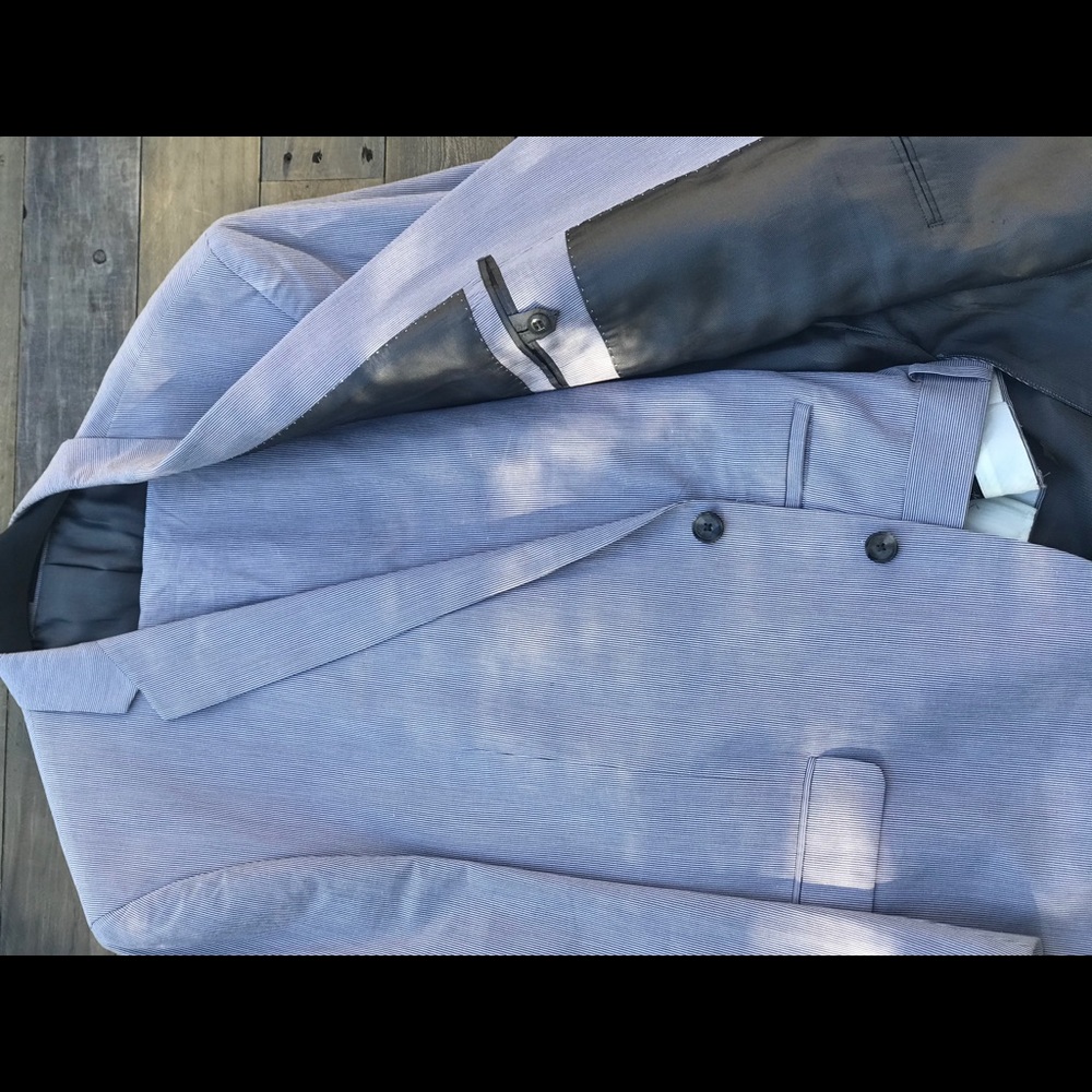 Men’s grey and dark grey pinstripe suit
